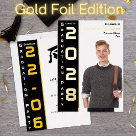 Modernes 1 Foto Grad Party Schwarz und Gold Folieneinladung