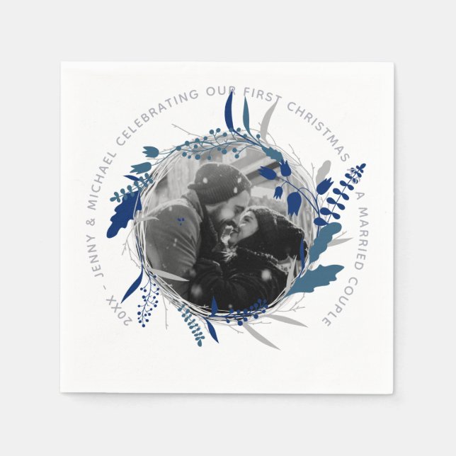 MODERNES 1. JAHR Verlobtes oder Verheiratetes FOTO Serviette (Vorderseite)