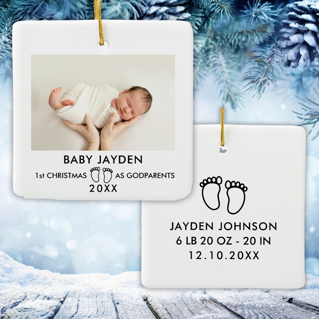 Modernes 1. Weihnachten als Godeltern-Foto Keramikornament (Modern 1st Christmas As Godparents Photo Ceramic Ornament
)
