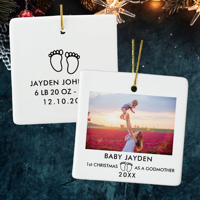 Modernes 1. Weihnachten als Godmata-Foto Keramikornament (Modern 1st Christmas As Godmother Photo Ceramic Ornament
)