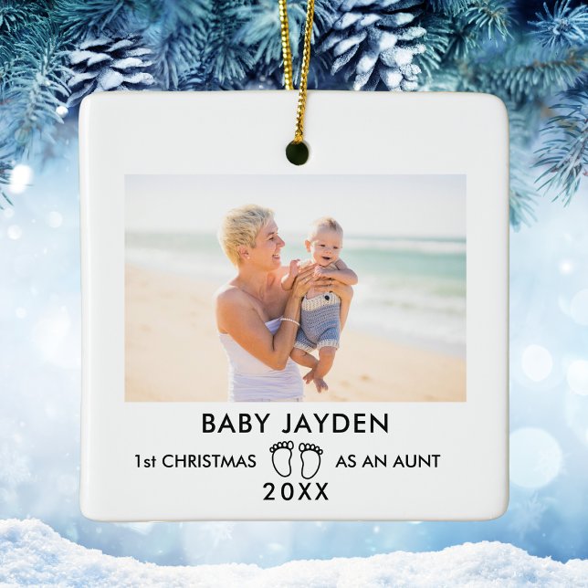 Modernes 1. Weihnachtsfest Neue Foto Keramikornament (Modern 1st Christmas Aunt New Baby Photo Ceramic Ornament
)