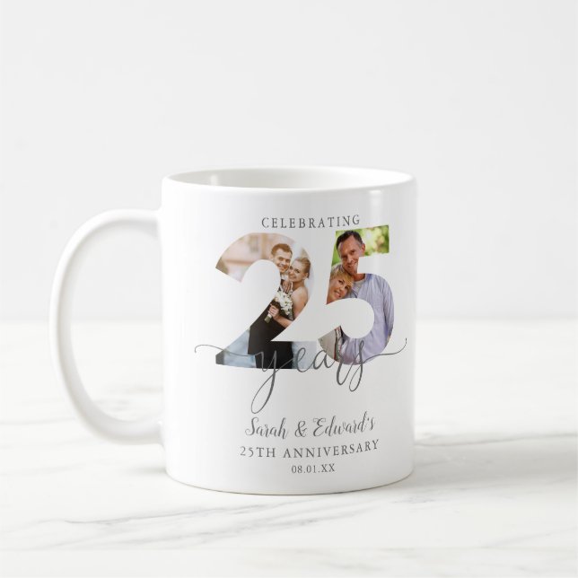 Modernes 25. Hochzeitstag 2 Foto Kaffeetasse (Links)