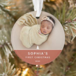 Modernes 2-Foto Baby's First Christmas Acrylic Ornament<br><div class="desc">Das erste Weihnachtsschmuck des Babys mit Ihrem Lieblings-Neugeborenen-2-Foto auf Terrakotta Kupfer und verbrannten sienna Rosenorange mit weißem,  modernem Text und einem Weihnachtsbaumelement. Macht ein liebes Geschenk!!</div>