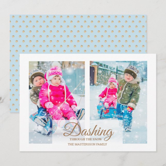 Modernes 2-Foto-Dashing durch Schnee Weihnachten Einladung (Vorne/Hinten)