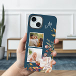 Modernes 2-Foto-Monogramm für Aquarellblumen iPhone 15 Hülle<br><div class="desc">Trendy und moderne Corner-Cluster aus hübschen Aquarellfarben-Blume,  zwei quadratischen Fotovorlagen und monogramm Textfeldern mit anpassbarer Hintergrundfarbe.</div>