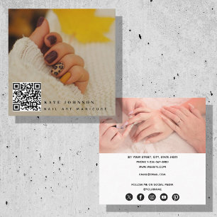 Modernes 2 Foto Nagelkunst QR Code Quadratische Visitenkarte