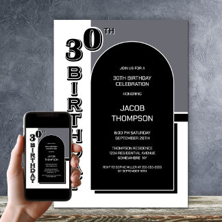 Modernes 30. Geburtstag Schwarzes Party Einladung