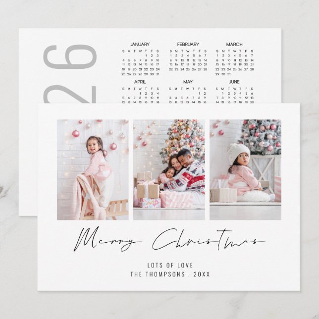 Modernes 3 Foto 2026 Kalender Frohe Weihnachten (Vorne/Hinten)