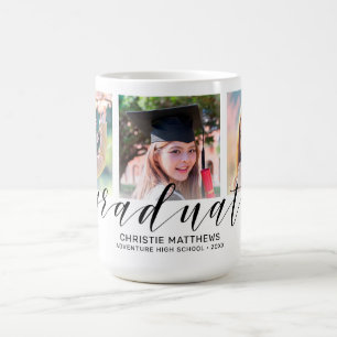 Modernes 3-Foto Collage Black Script Graduate Kaffeetasse