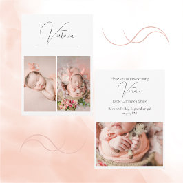 Modernes 3-Foto-Einfaches Baby-Girl - Geburtserklä Ankündigung