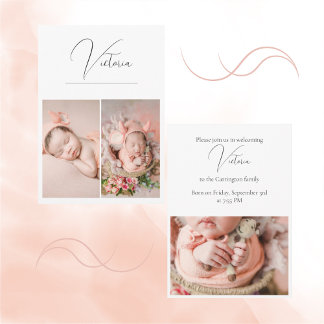 Modernes 3-Foto-Einfaches Baby-Girl - Geburtserklä Ankündigung