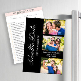 Modernes 3-Foto-Hochzeitschwarz Magnetkarte