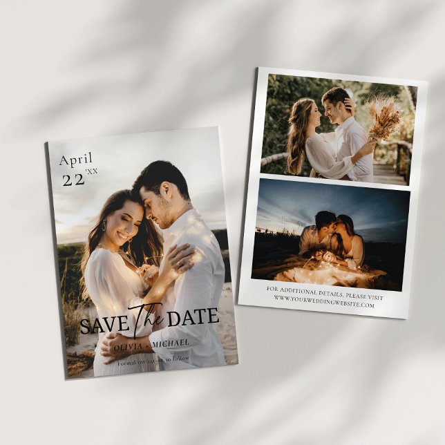 Modernes 3 Foto Minimalistisch Boho Save the Date (Modern 3 Photo Minimalist Boho Save the Date)