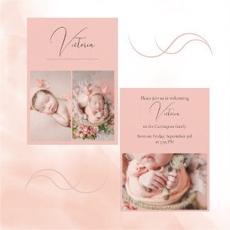 Modernes 3-Foto Peach Baby Girl Geburtsankündigung Ankündigung