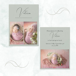 Modernes 3 Foto Sage Green Baby Girl Birth Ankündigung
