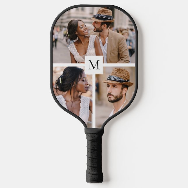 Modernes 3-Fotolack-Monogramm Pickleball Schläger (Vorderseite)