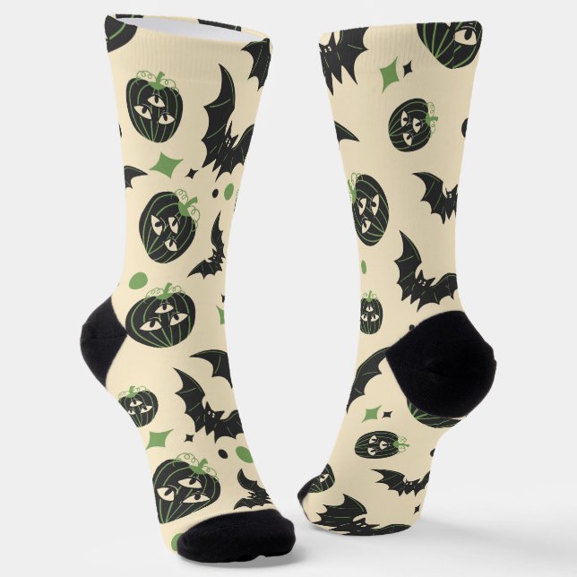 Modernes 3 Mit Augen Kürbis- und Fledermausmuster  Socken (Gewinkelt)