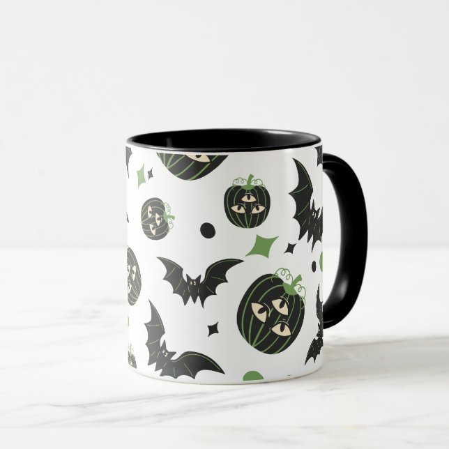 Modernes, 3-Mit Augen Kürbiskuchen und Fledermäuse Tasse (VorderseiteRechts)