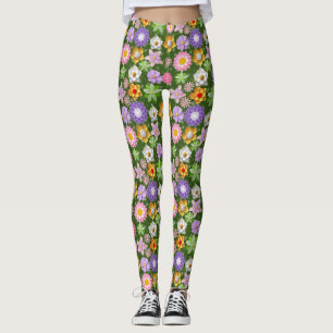 Modernes 3D-farbiges Blumenmuster 03x4 DGreen BG Leggings