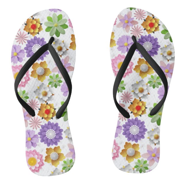 Modernes 3D-farbiges Blumenmuster 03x4 Weiß BG Flip Flops (Fußbett)