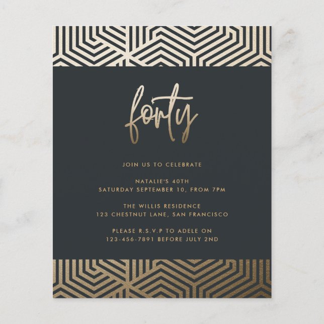 Modernes 40. Geburtstag einfach, stilvoll und eleg (Rückseite)