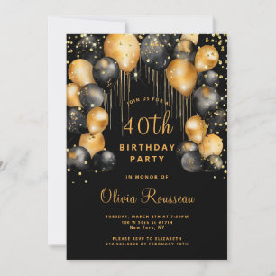Modernes 40. Geburtstag Party Black Gold Einladung