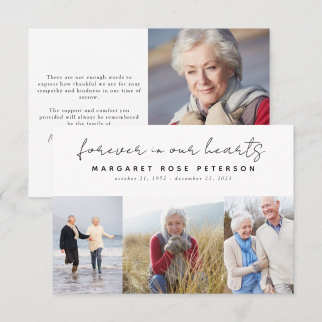 Modernes 4 Foto Beerdigung Beileid Dankeskarte (Vorne/Hinten)