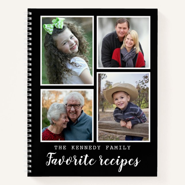 Modernes 4-Foto Collage Familienrezepte Kochbuch Notizbuch (Vorderseite)