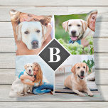 Modernes 4-Foto Collage Monogram Pet Hund Lover Kissen<br><div class="desc">Feiern Sie Ihre beste Freundin und Lieblings-Erinnerungen mit einem individuellen Monogram-Collage-Kissen für Haustiere. Wenn Sie so viele lustige Erinnerungen und Fotos haben, reicht ein Foto nicht aus. Unser Custom Dog Kissen hat 4 Fotos und ein Zentrum mit Monogramm, das zuerst personalisiert werden soll. Dieses personalisierte 4-Foto-Kissen eignet sich ideal für...</div>