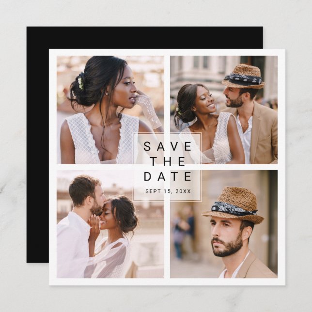 Modernes 4-Foto Collage Wedding Square Save The Date (Vorne/Hinten)