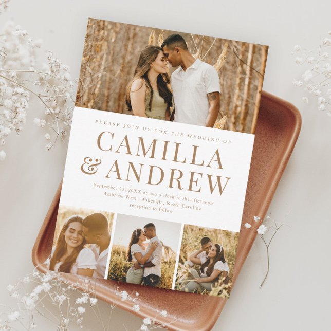 Modernes 4 Foto Elegante Hochzeit Einladung (Von Creator hochgeladen)