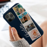 Modernes 4 Foto Gitterkollektion Name auf marinebl Case-Mate iPhone Hülle<br><div class="desc">Moderne 4-Foto-Gitterkollektion auf marineblau mit einer Kollage im Stil eines Fotos</div>