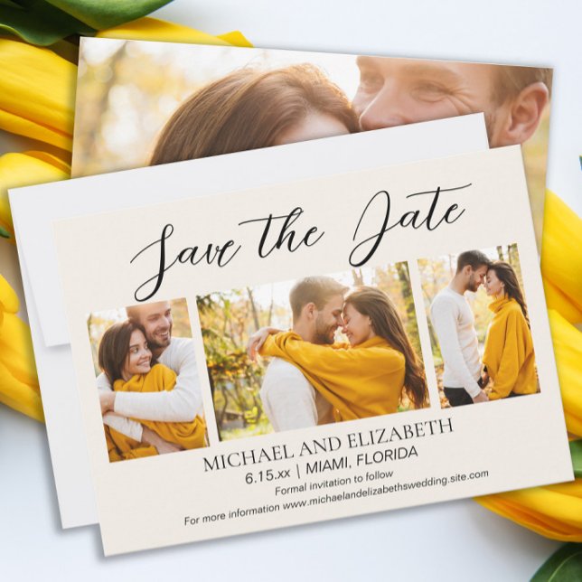 Modernes 4-Foto-Hochzeitdatum Gerettet Save The Date (Wedding Save the Date 4-photo card)