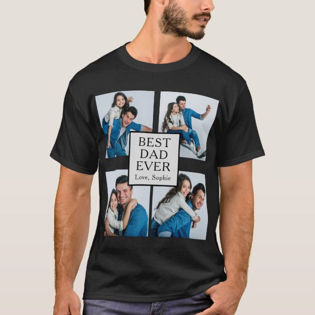 Modernes 4-Foto-Individuelles Best Vater T-Shirt (Vorderseite)