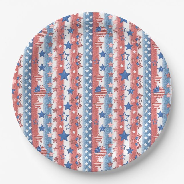 Modernes 4. Juli Sterne & Flag Party Patriotic Pappteller (Vorderseite)