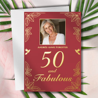 Modernes 50 fabelhaftes Foto Birthday Red Gold Folieneinladung