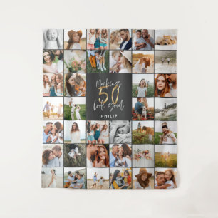 Modernes 50. Geburtstag Multi-Foto-Script-Geschenk Wandteppich