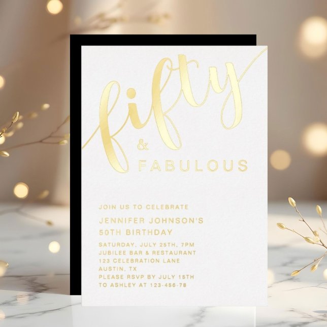 Modernes 50-jähriges Gold Folieneinladung (Modern Fifty And Fabulous 50th Birthday Gold Foil Invitation)