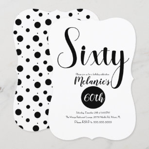 Modernes 60. Script fett Schwarz und Weiß Punkte Einladung