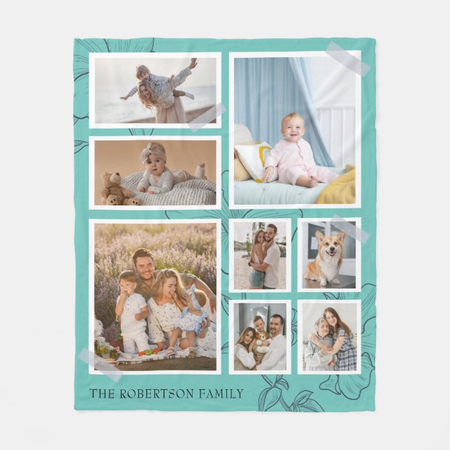 Modernes 8-Foto Collage Family Fleece Blanket (Vorderseite)