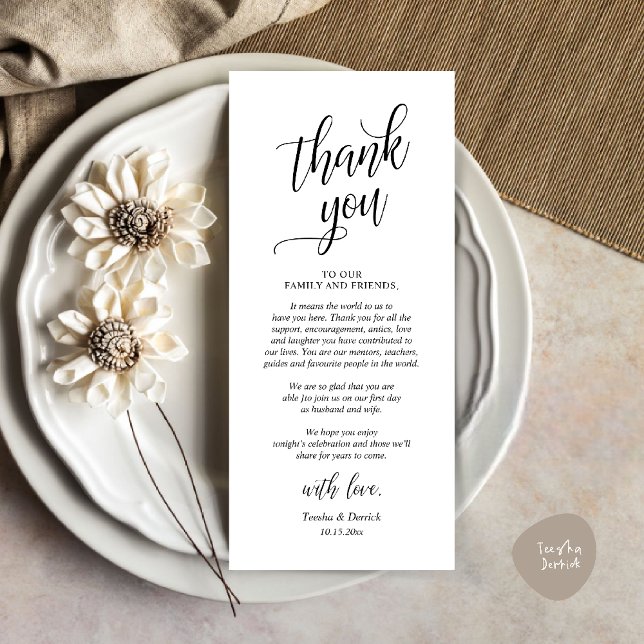 Modernes Abendessen mit Hochzeit dank Karte (Modern Classy Wedding Dinner Thank You Card Reception brunch lunch in Black White)