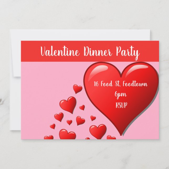 Modernes Abendessen-Party der Valentineherzen Einladung (Vorderseite)