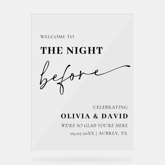 Modernes Abendessen vor der Probe Unterschreiben Acrylschild (Vorderseite)