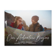 Modernes Abenteuer beginnt Save the Date Foto