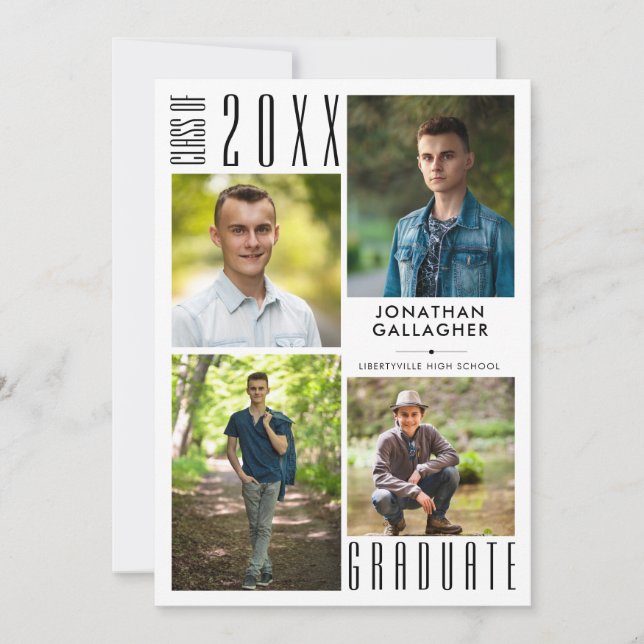 Modernes Abitur Schwarz-weiß 5 FotoCollage Ankündigung (Vorderseite)