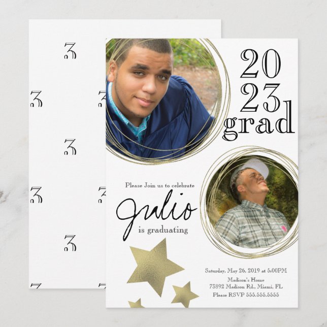 Modernes Abschluss Celebration Gold Foto White Einladung (Vorne/Hinten)