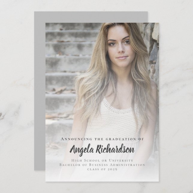 Modernes Abschluss Charcoal Script-Foto Ankündigung (Vorne/Hinten)