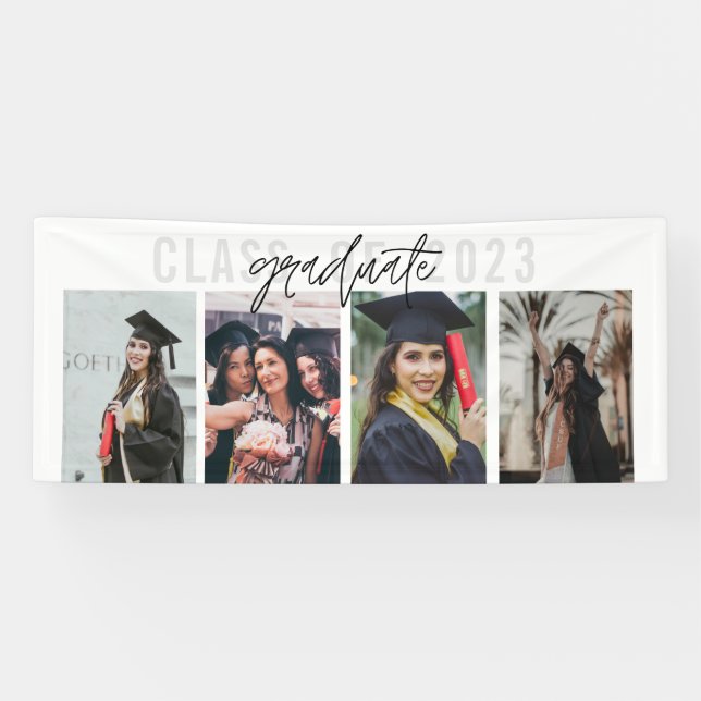 Modernes Abschluss Foto Collage Party Banner (Horizontal)