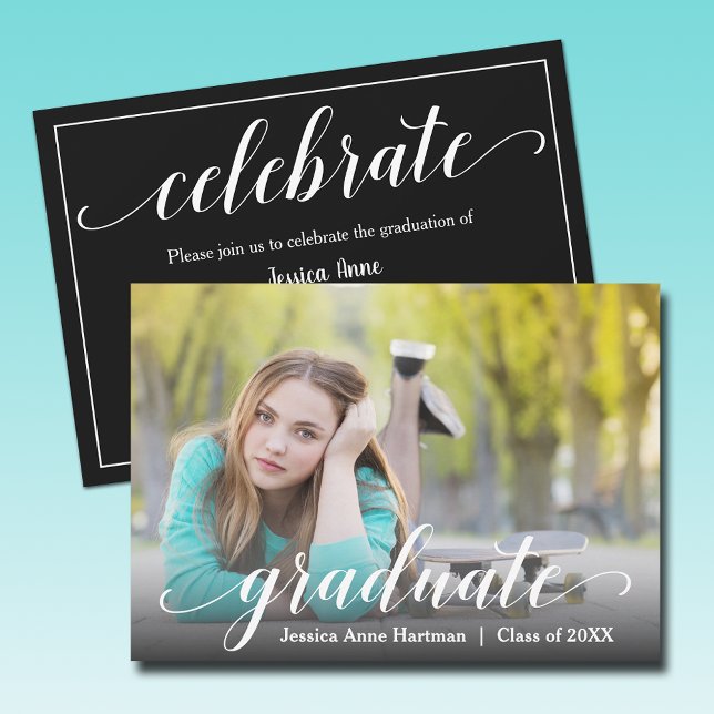Modernes Abschluss Foto Party Einladung (Modern graduation photo party invitations - PRINTED and/or INSTANT DOWNLOAD)