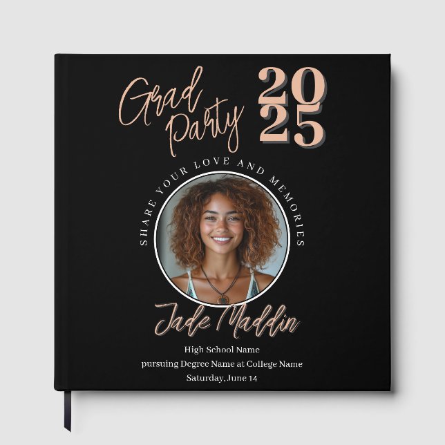 Modernes Abschluss Foto Rose Gold Gästebuch (Vorderseite)